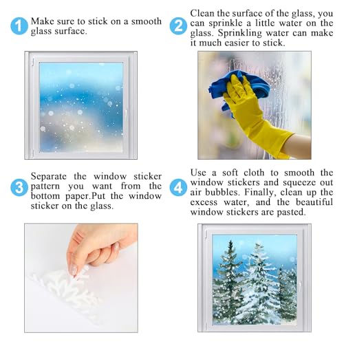 Whaline 9 Sheet Christmas Window Clings Snowy Forest Trees Reusable Window Decals H27510