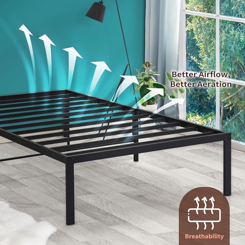 PrimaSleep 18 Inch Heavy Duty Steel Slat Bed Frame, Full, Black P73898