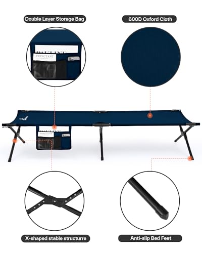 Sportneer Camping Cot, Portable Military Cot for Adults, Heavy Duty Folding Bed, Supports 330 Lbs F424597
