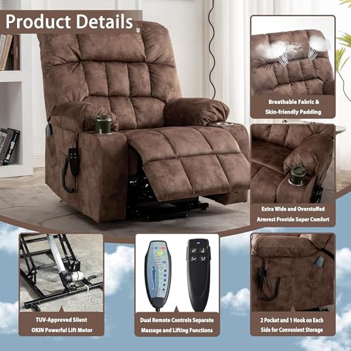 Lift Chair Recliner with Massage and Heat, Heavy Duty for Seniors, Brown V12888