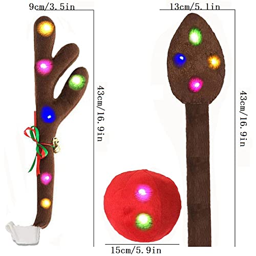 Car Reindeer Antlers Decoration Kit with Jingle Bells, Red Nose and Tail for Cars L3821