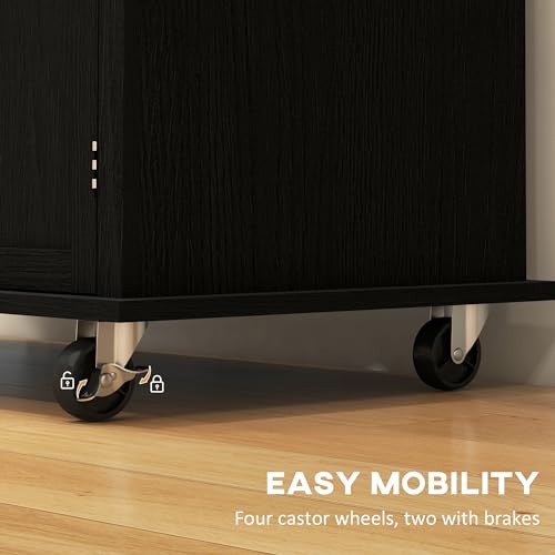 HOMCOM Kitchen Island on Wheels with Rubberwood Top, Navy Blue X7812