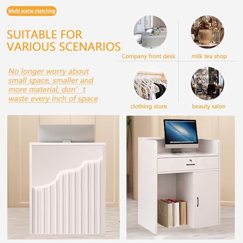 Reception Desk with LED Lights and Drawers, White 60cm K877304