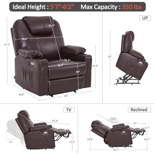 MCombo Power Lift Recliner Chair for Elderly with Heat and Massage, Faux Leather, Black V60394