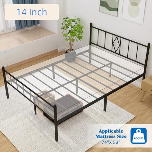 Full Size Metal Platform Bed Frame with Headboard, Black U138819