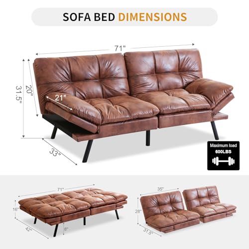 MUUEGM Faux Leather Futon Bed Convertible Sofa Sleeper, Matte Black, 71" L301646
