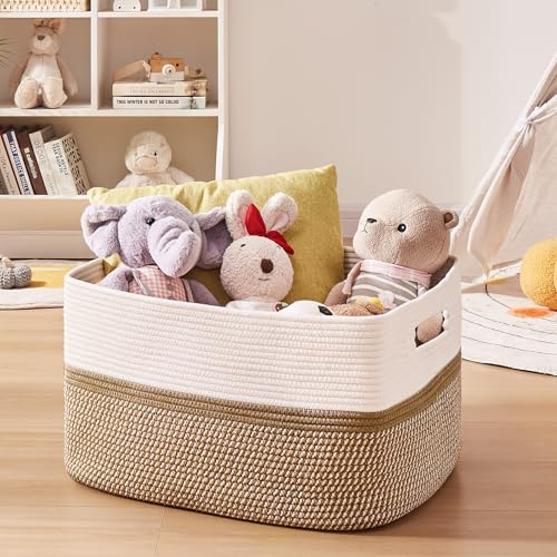 OIAHOMY Large Rectangle Woven Blanket Basket with Handle, Gradient Blue B58762