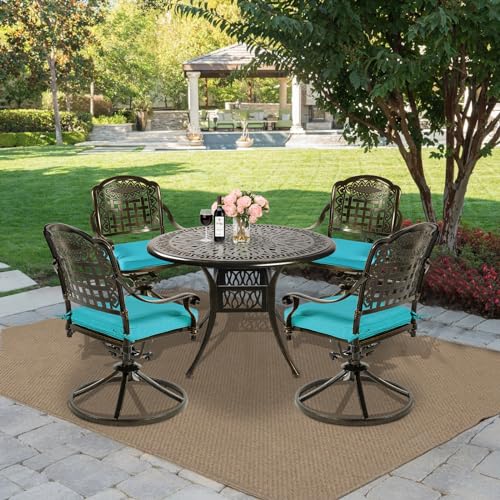 MEETWARM 5-Piece Cast Aluminum Outdoor Patio Dining Set with Swivel Rocker Chairs and Round Table B7011