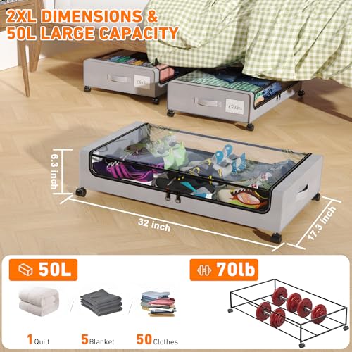 Under Bed Storage with Wheels, 2-Pack XXL 60L Metal Drawer, Black S2866