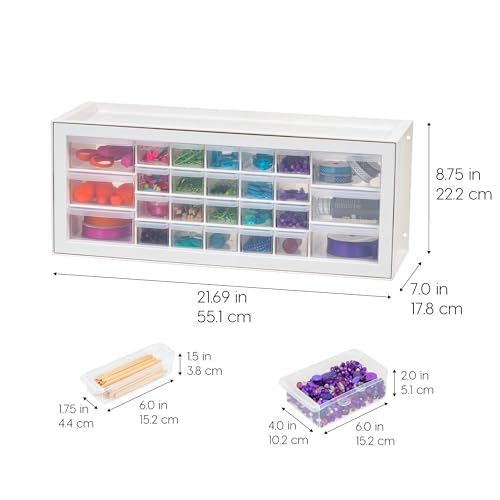 IRIS USA Plastic Drawer Storage Organizer, 24-Drawer Cabinet, White L6685