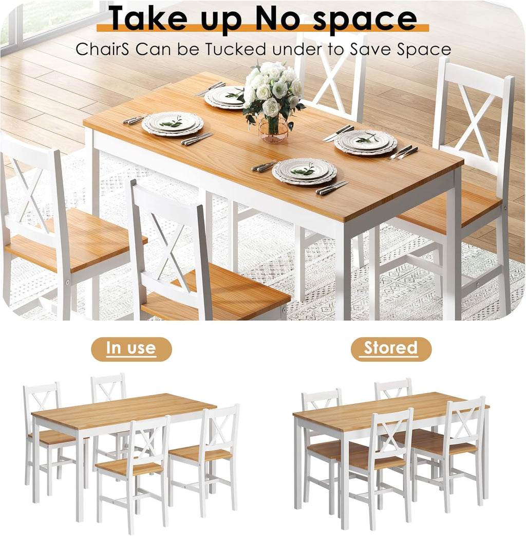 sogesfurniture 47.2" 5-Piece Pine Wood Dining Table Set with 4 Chairs J252877