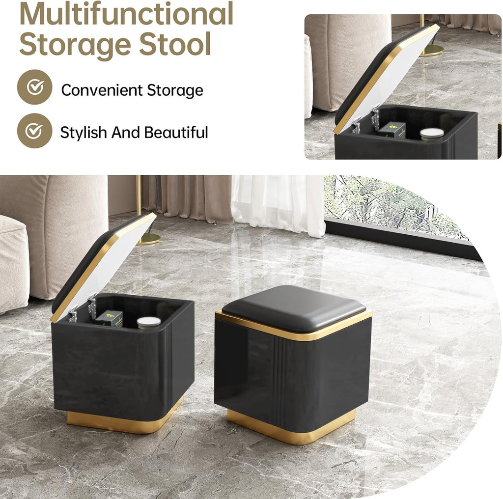 Black Lift Top Coffee Table with 4 Storage Stools T544