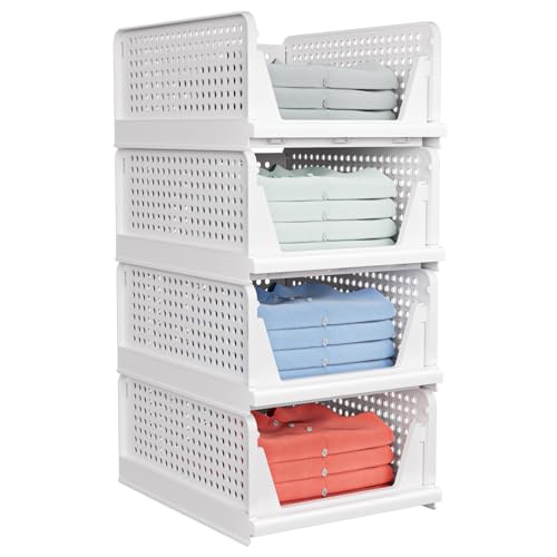 5 Pack Stackable Closet Storage Basket, Foldable Organizer, White M149842