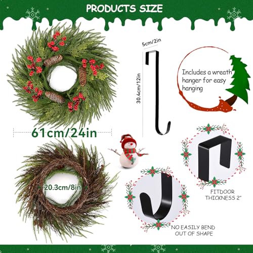 24 Inch Christmas Wreath with Red Bow for Front Door C225