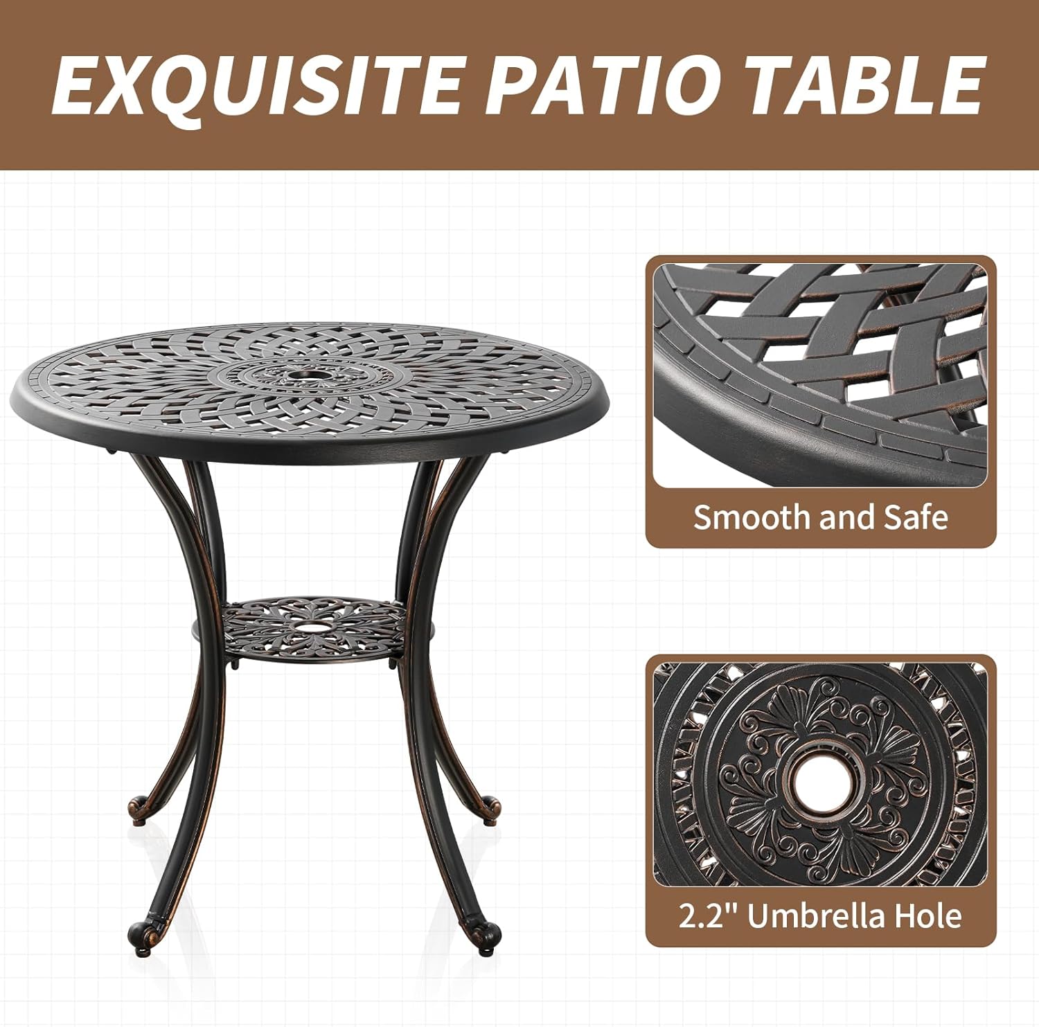 Outdoor Round Patio Dining Table with Umbrella Hole, Metal Black I91259