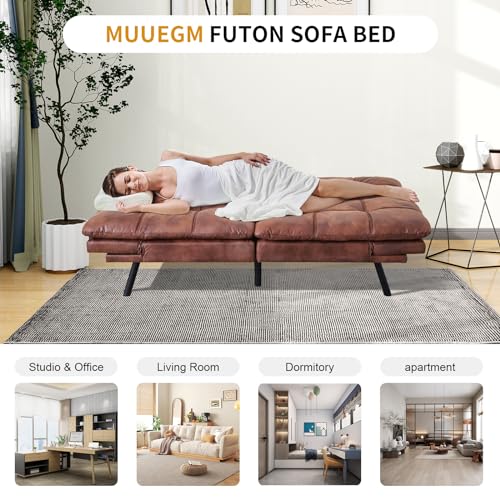 MUUEGM Faux Leather Futon Bed Convertible Sofa Sleeper, Matte Black, 71" L301646