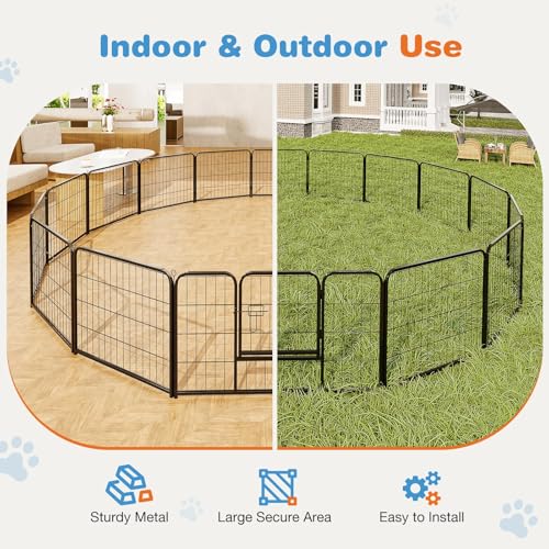 Sweetcrispy Dog Playpen Indoor - 8 Panel Metal Pet Fence with Doors for Small/Medium Pets R262216