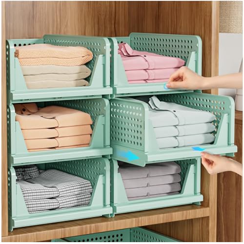 SNSLXH 5 Pack Stackable Closet Storage Basket, Foldable Closet Organizer, White W8950