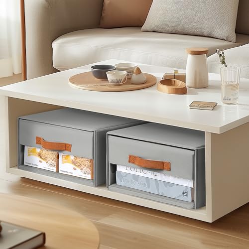 DIMJ Closet Organizers and Storage - Fabric Bins with Drawers, Stackable, 4-Pack, Grey G8366