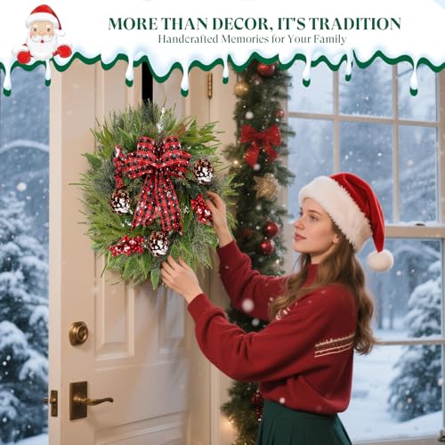 24 Inch Christmas Wreath with Red Bow for Front Door C225