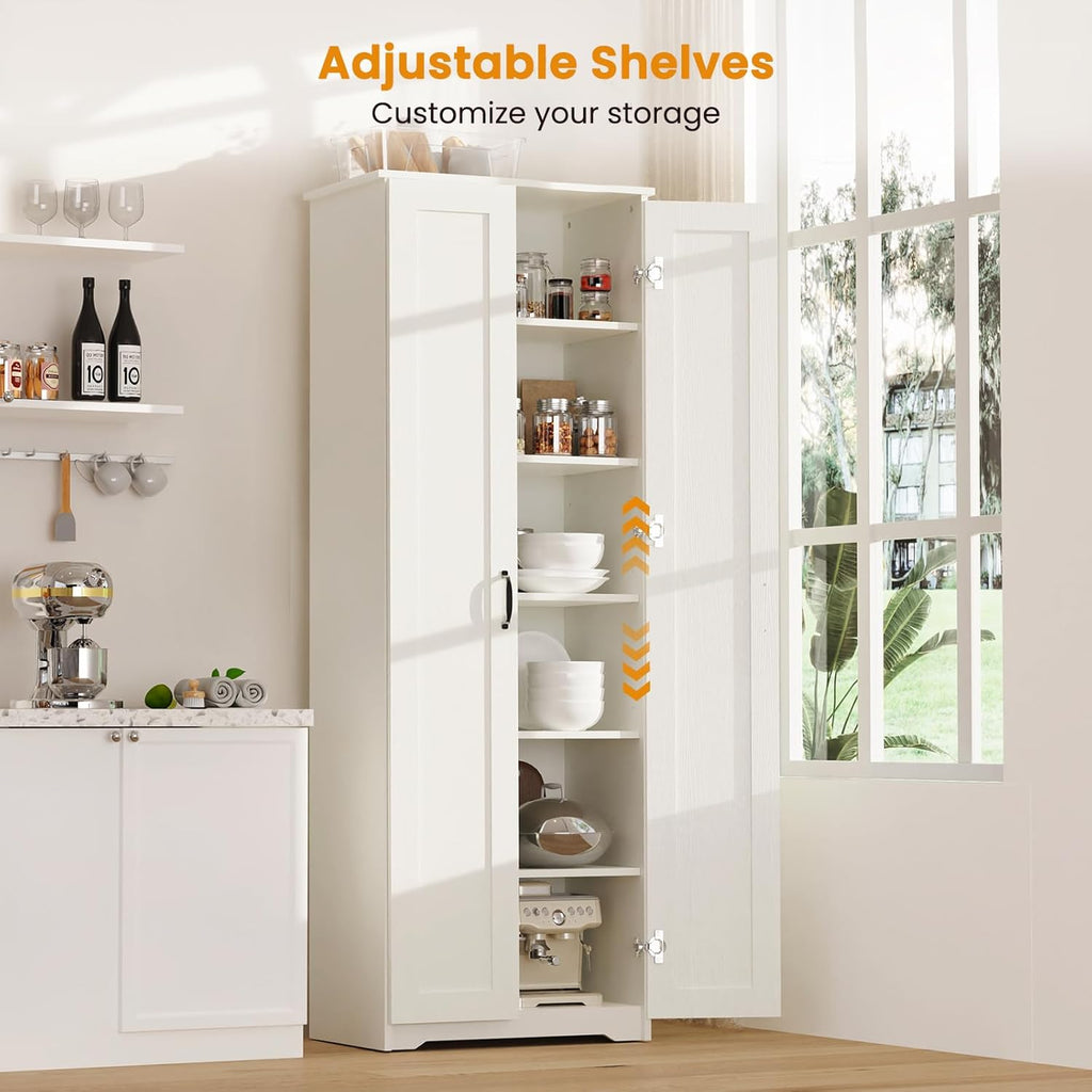 70" Tall Storage Pantry Cabinet with 2 Doors and 6 Shelves, White X599151