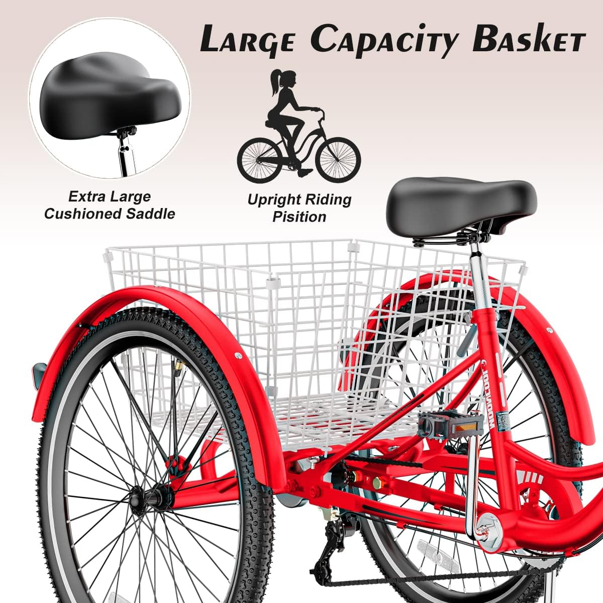 Adult Tricycle 7 Speed 3 Wheel Bike with Basket for Seniors A554236