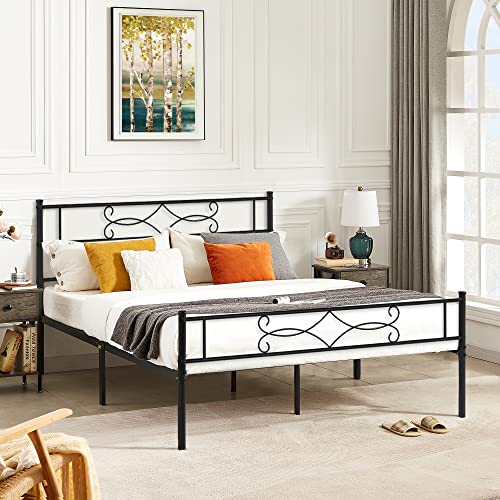 VECELO Full Size Metal Platform Bed Frame with Headboard Y375294