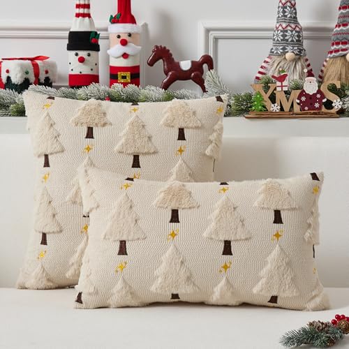 UGASA Star Christmas Decorative Pillow Covers 18x18 Inch Set of 2 Dark Green Q9265