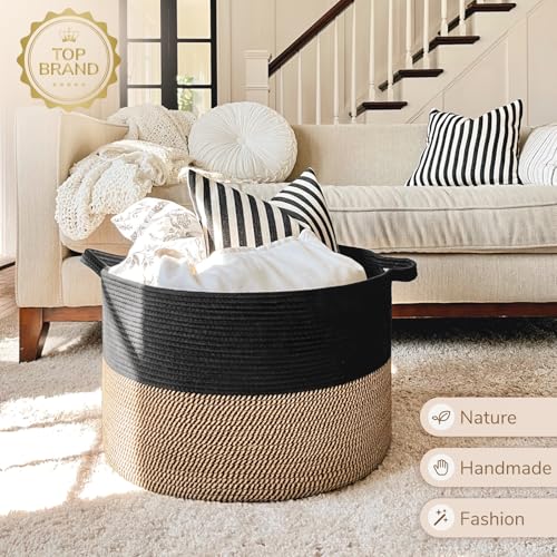 INDRESSME Large Cotton Rope Storage Basket with Handles, 90L Grey R37552
