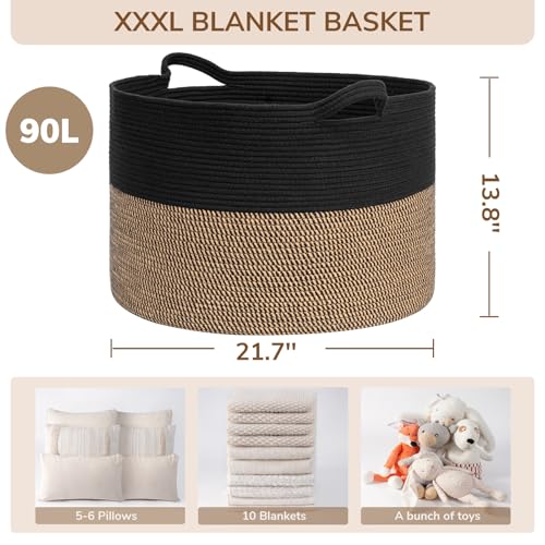 INDRESSME Large Cotton Rope Storage Basket with Handles, 90L Grey R37552