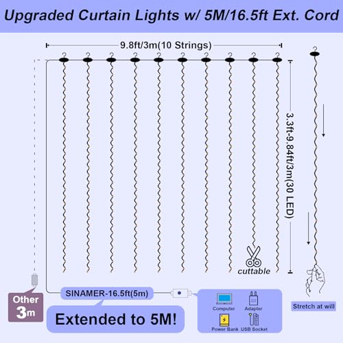 600LED Curtain Lights for Bedroom, Warm White, 8 Modes Y367582