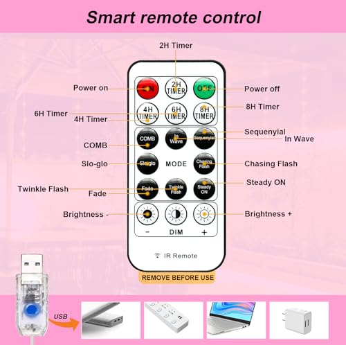600LED Curtain Lights for Bedroom, Warm White, 8 Modes Y367582