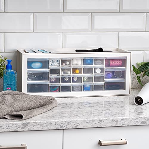 IRIS USA Plastic Drawer Storage Organizer, 24-Drawer Cabinet for Crafts Hardware Tools - Black I685821