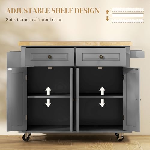 HOMCOM Kitchen Island on Wheels with Rubberwood Top, Navy Blue X7812
