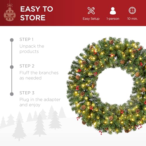Best Choice Products 60in Pre-Lit Fir Christmas Wreath with 300 LED Lights E577048
