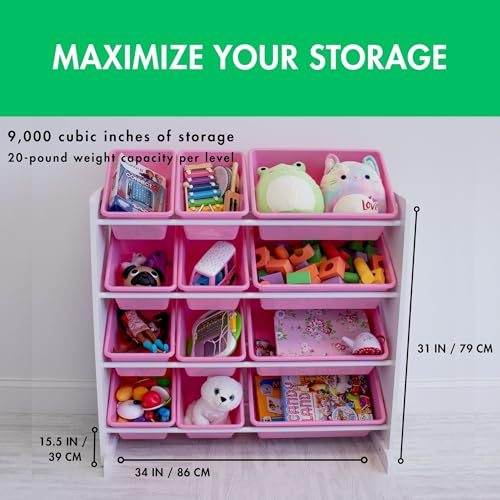 Humble Crew Kids Toy Storage Organizer with 12 Plastic Bins, Grey/White O74556