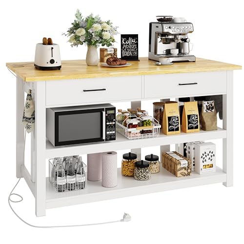 47.3" Solid Rubberwood Kitchen Island with Power Outlets, Grey E752