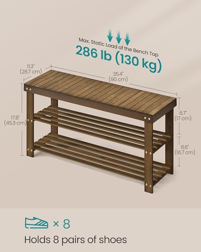 SONGMICS 3-Tier Bamboo Shoe Rack Bench, Entryway Storage, Ink Black X802