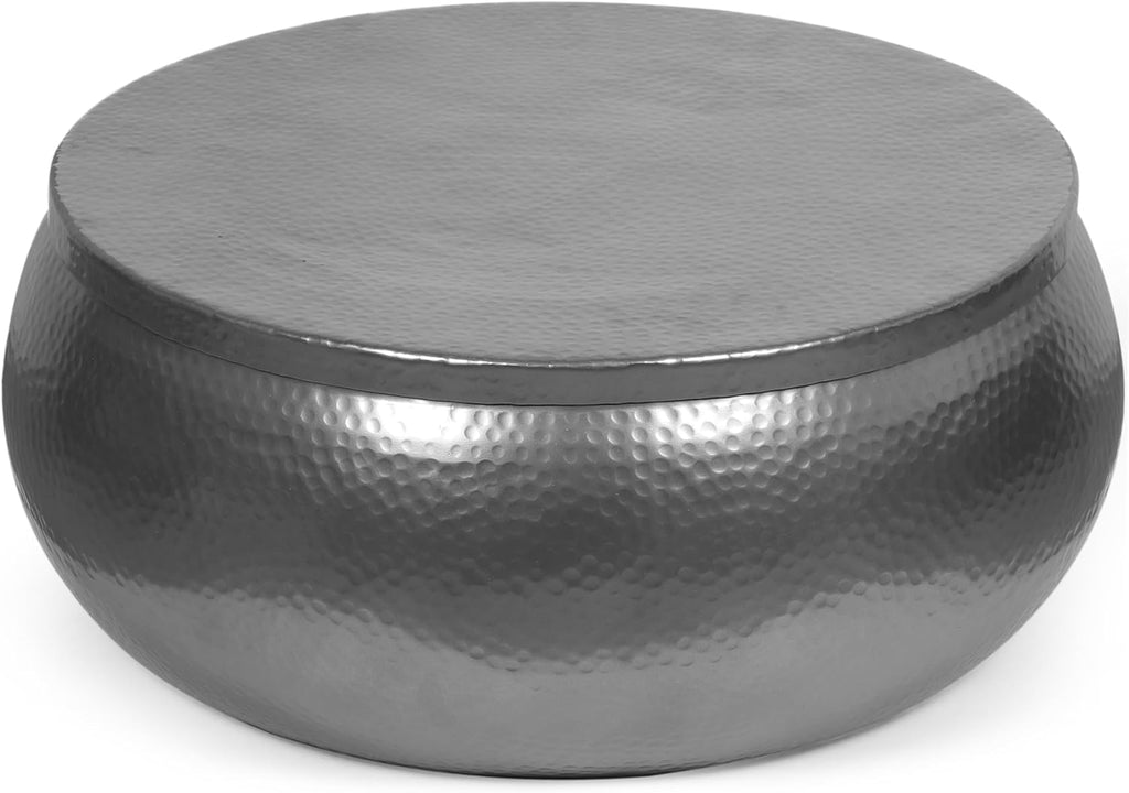 29" Modern Solid Aluminum Round Drum Coffee Table with Hammered Texturing D701707