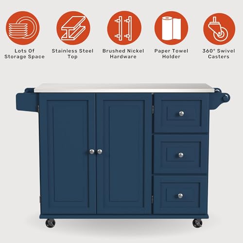 homestyles Mobile Kitchen Island Cart with Stainless Steel Top, Sage Green J6213