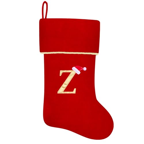 20 Inches Initial Monogram Blue Velvet Christmas Stocking with Gold Trim U394