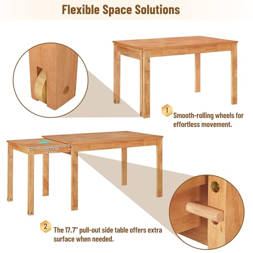 Bellemave 5-Piece Extendable Dining Table Set with 4 Chairs and Pull-out Side Table, Brown C75557