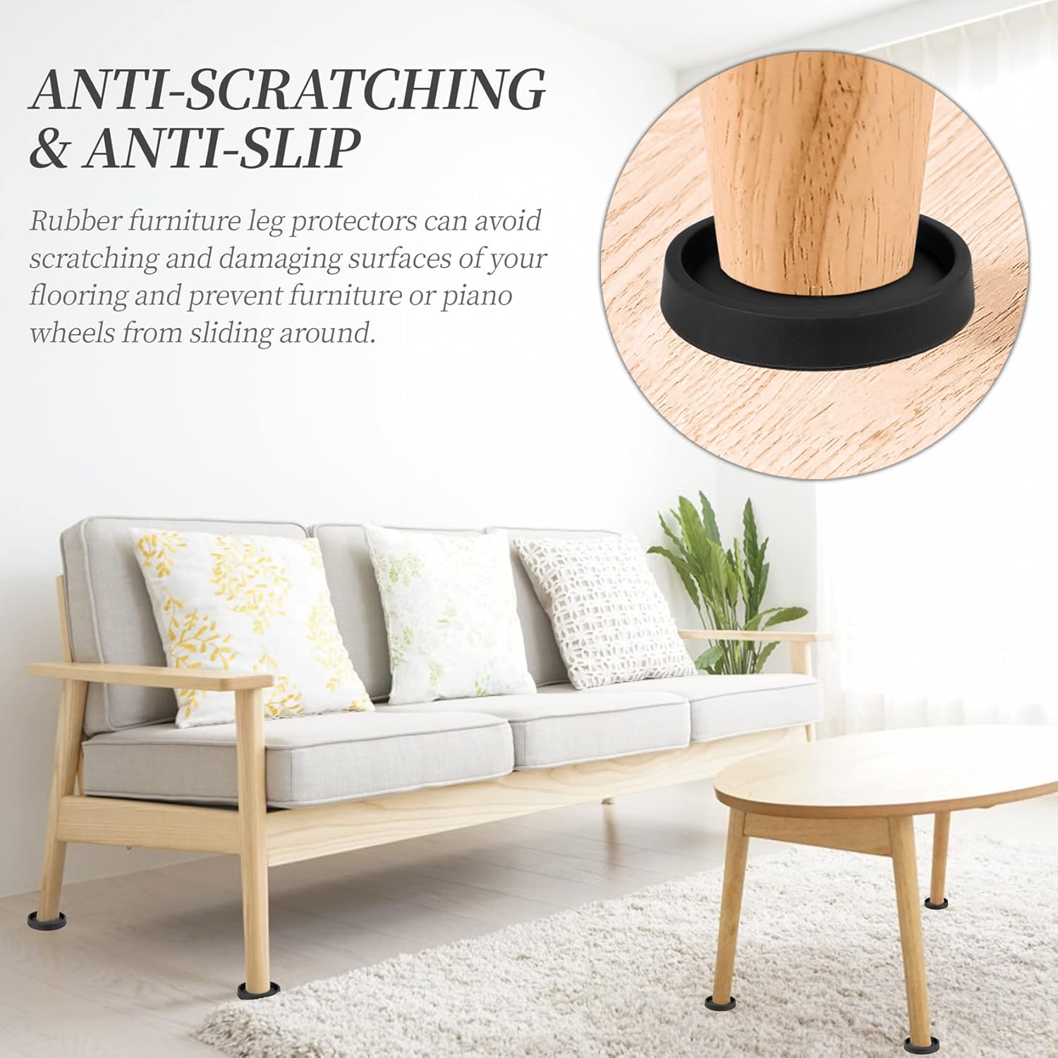 Furniture Coasters Caster Cups 2.5 Inch Non Slip Rubber Pads for Hardwood Floors Z829584