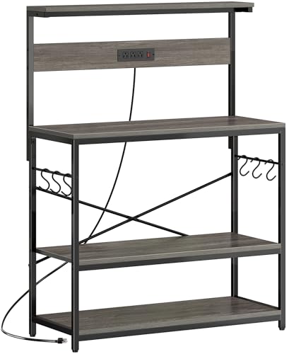 SUPERJARE Kitchen Bakers Rack with Power Outlet, Coffee Bar Table, Rustic Brown W637