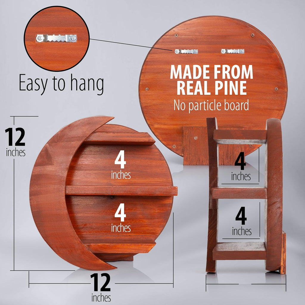 CHAMAMA Moon Shelf, Boho Wooden Wall Decor for Crystals R3590