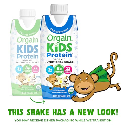 Orgain Organic Kids Protein Nutritional Shake, Chocolate, 8g Protein, 8.25 Fl Oz (Pack of 12) S5828