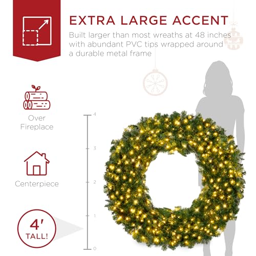 Best Choice Products 60in Pre-Lit Fir Christmas Wreath with 300 LED Lights E577048