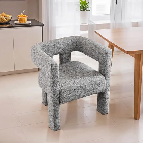 Modern Sherpa Barrel Chair with Open-Back, Boucle Fabric Accent Armchair J598808
