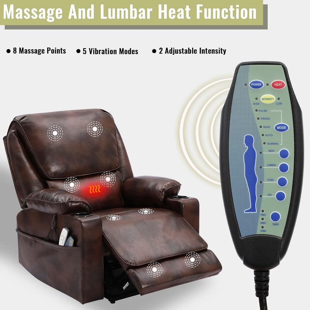 Leather Power Lift Recliner Chair for Elderly with Massage and Heat, Brown L22282