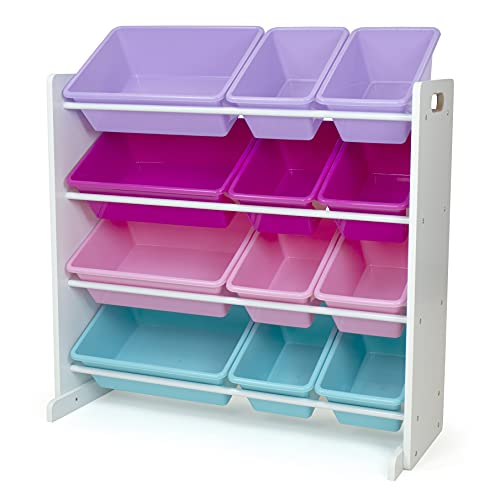 Humble Crew Kids Toy Storage Organizer with 12 Plastic Bins, Grey/White O74556